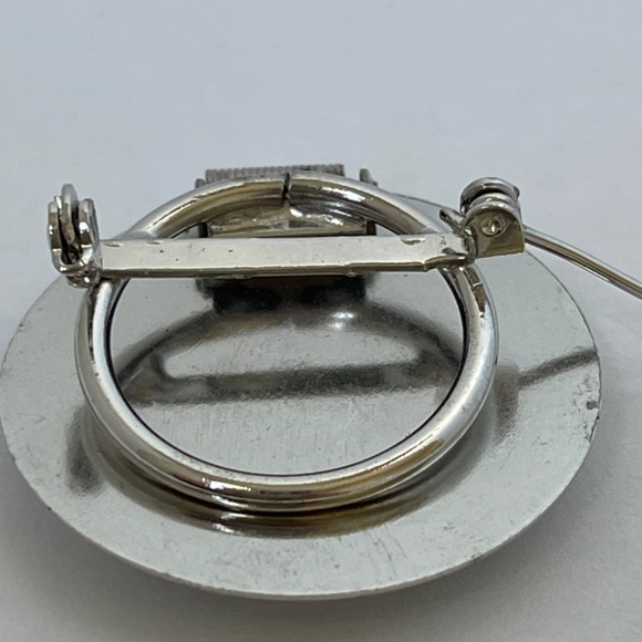 Vintage Brooch Scarf Clip Combination Silver Tone Brushed Disc Polished Ring - Picture 3 of 8